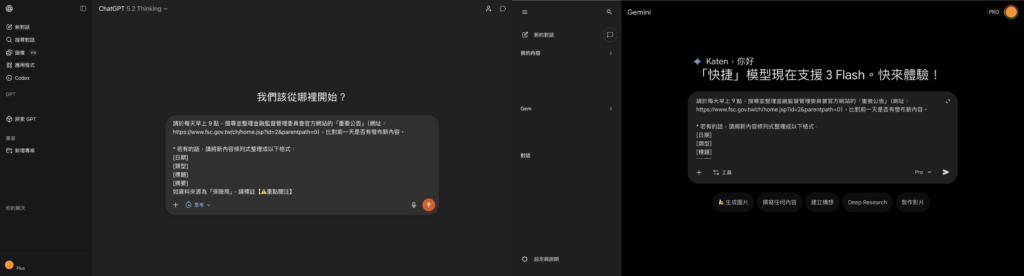 ChatGPT/Gemini 開啟新的對話串 > 輸入提示詞 -Aiworks