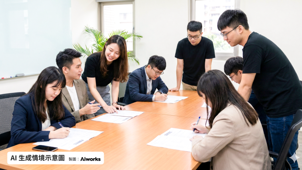 「IPA 流程梳理工作坊」AI 生成情境示意圖。Source：Gemini（模型：Nano Banana Pro） -Aiworks