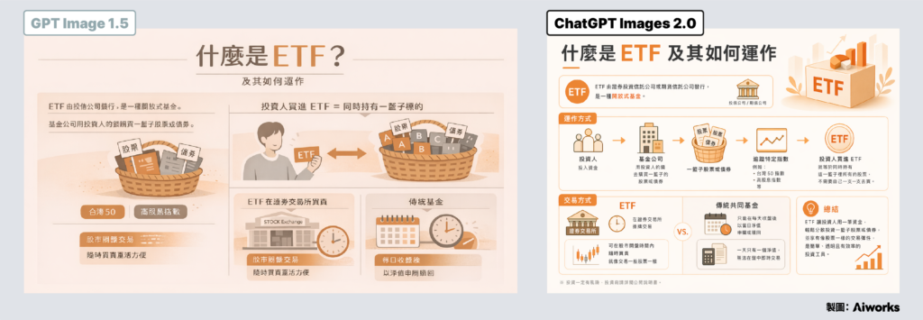 可以發現 ChatGPT Images 2.0 在中文文字精準度上大幅提升，較不容易出現模糊的似字非字。 -Aiworks